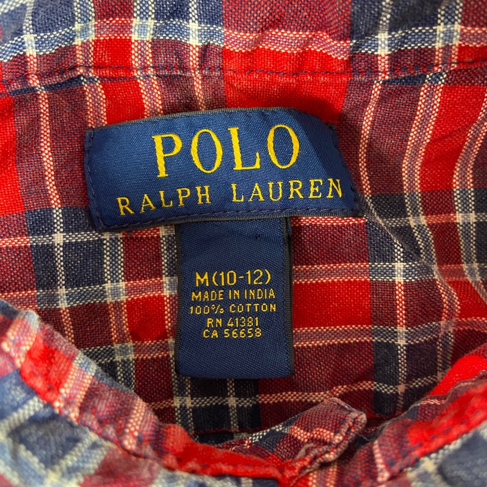 Polo Ralph Lauren Button Down Boys M 10-12 Red Plaid Long Sleeve Pony Logo Shirt - Picture 4 of 8
